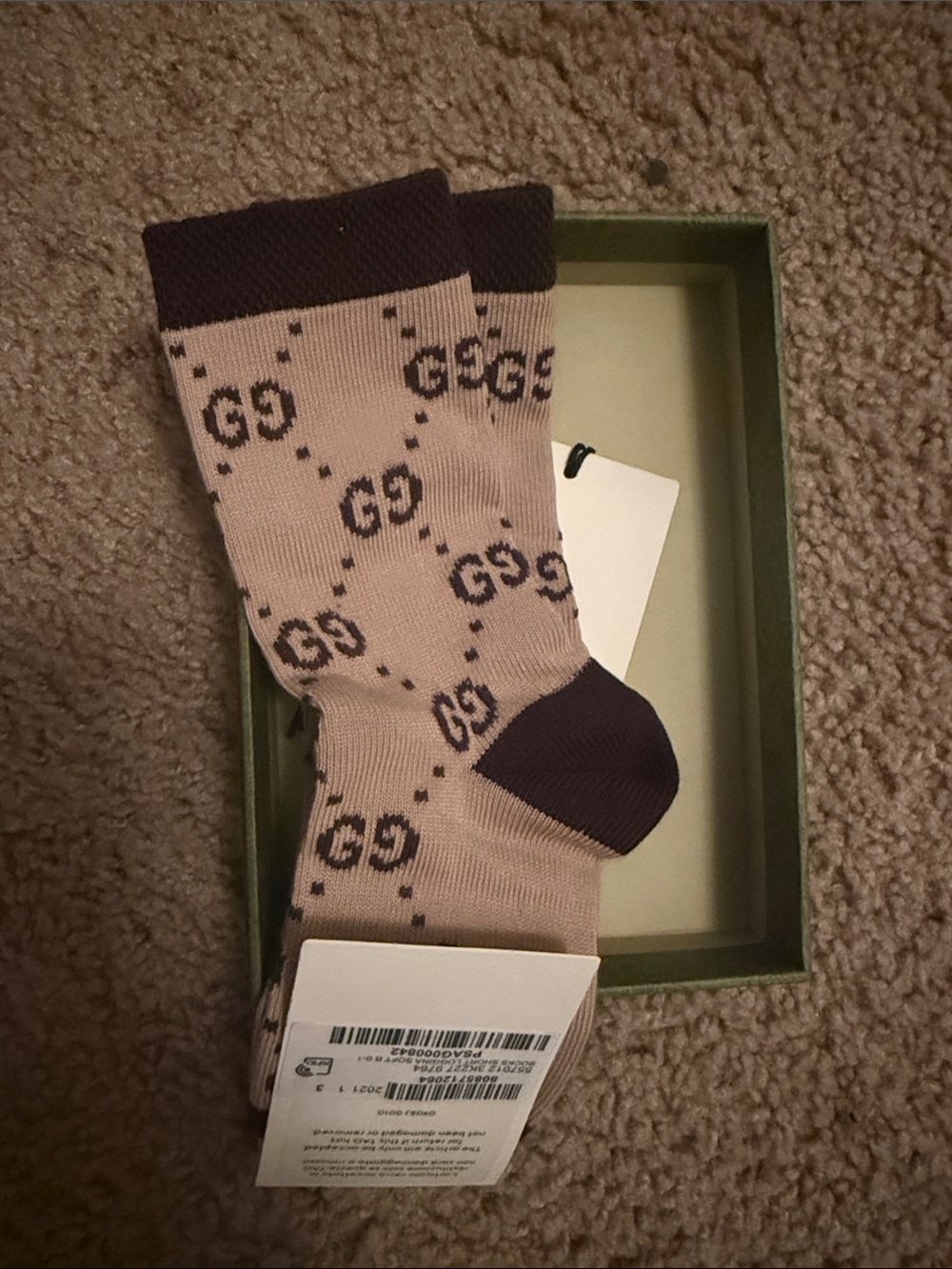 Gucci Beige and Dark Brown GG Crew Socks